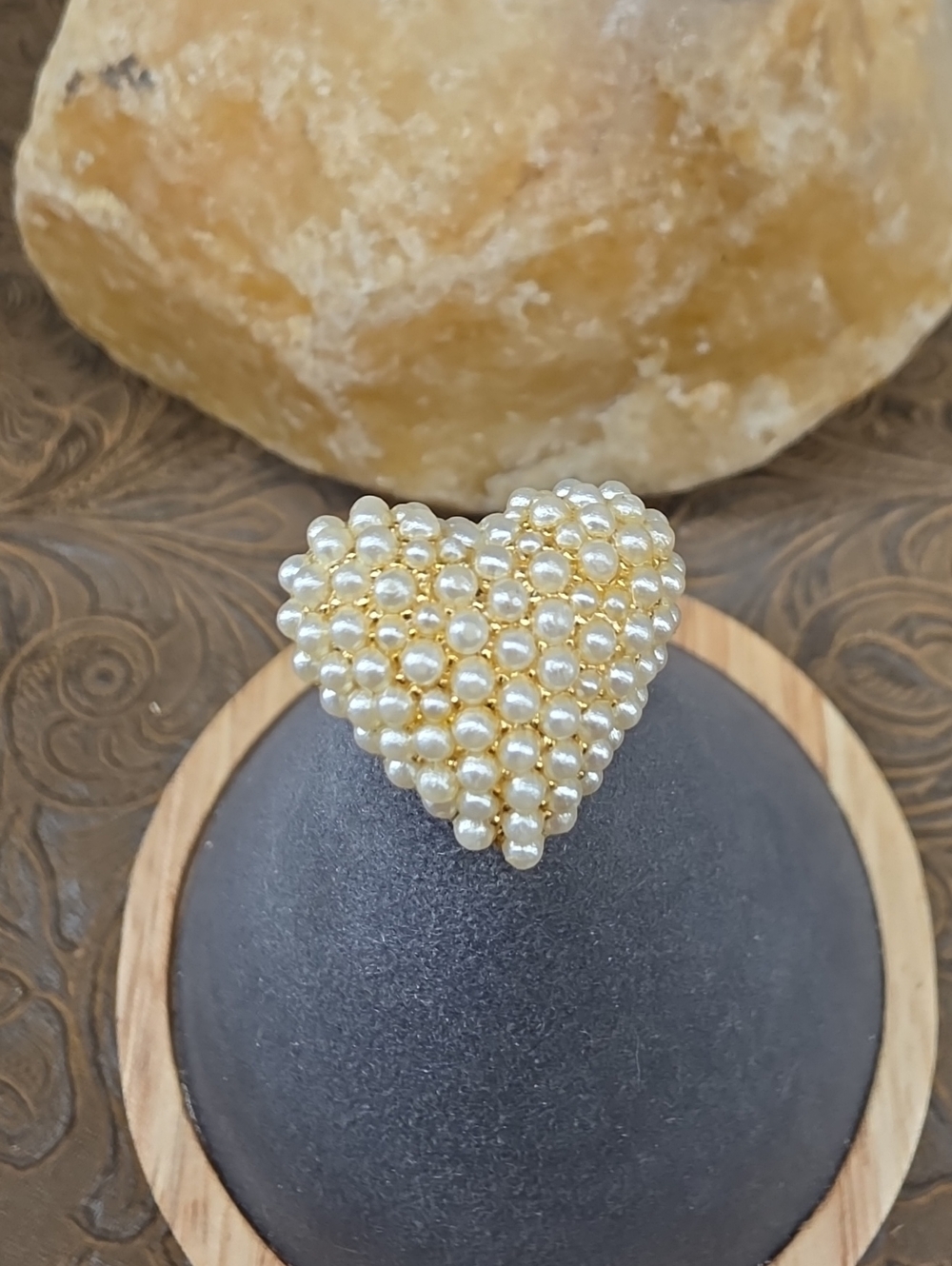 Vintage Gold Puff Pearl Cluster Domed Heart Brooch Pin